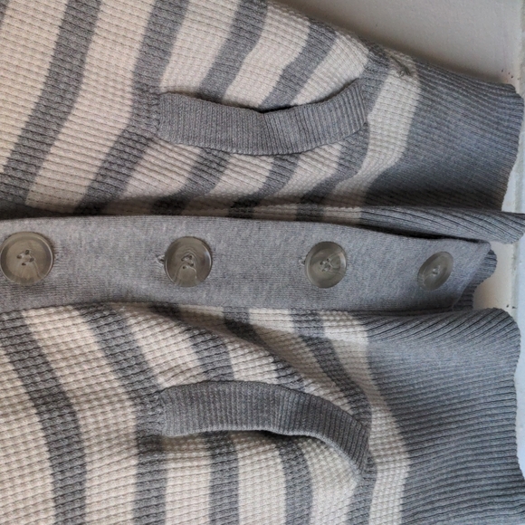 American Eagle Grey Stripe Thermal Sweater Long Cardigan AE Tunic Vintage Preppy - Picture 5 of 10